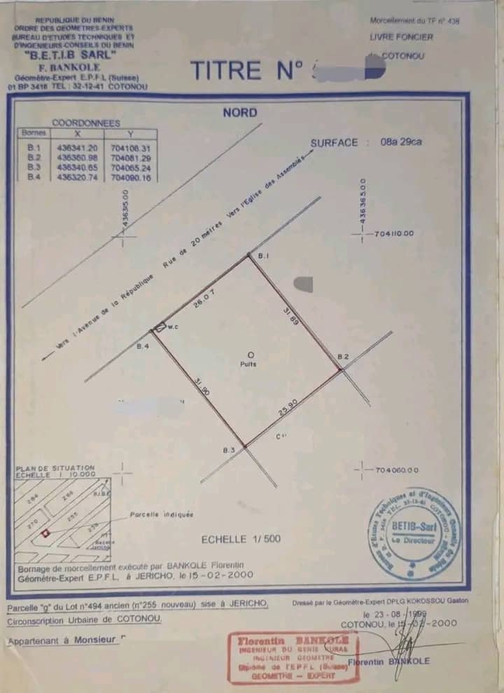 Terrain à vendre Cotonou Jéricho
