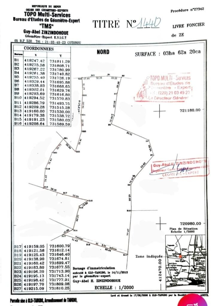 Terrain 3.62 ha Titre Foncier